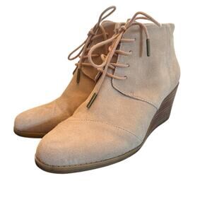 TOMS Women’s Hyde Sand Suede Lace Up Wedge Booties Ankle Boots Size 8.5 Tan